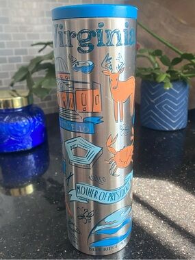 Starbucks Virginia Been There Stainless Steel 16oz Travel Tumbler Blue Lid